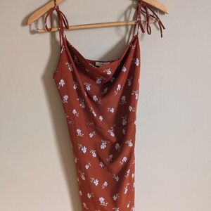 NWT Boutique Endless blu burnt orange satin floral mini dress